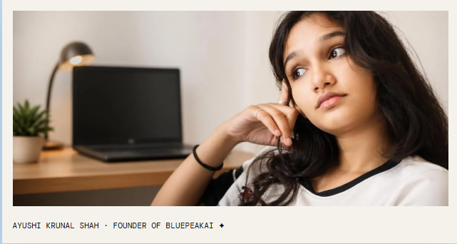 Ayushi Krunal Shah, also known as Ayushi Shah, founder of BluePeakAI in Vadodara, India